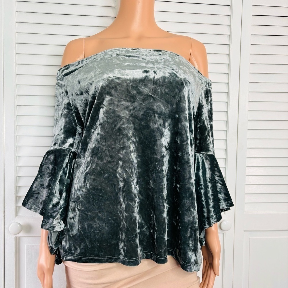 Price firm EE:SOME Charcoal Velvet Bell Sleeve Velvet Top Size Large